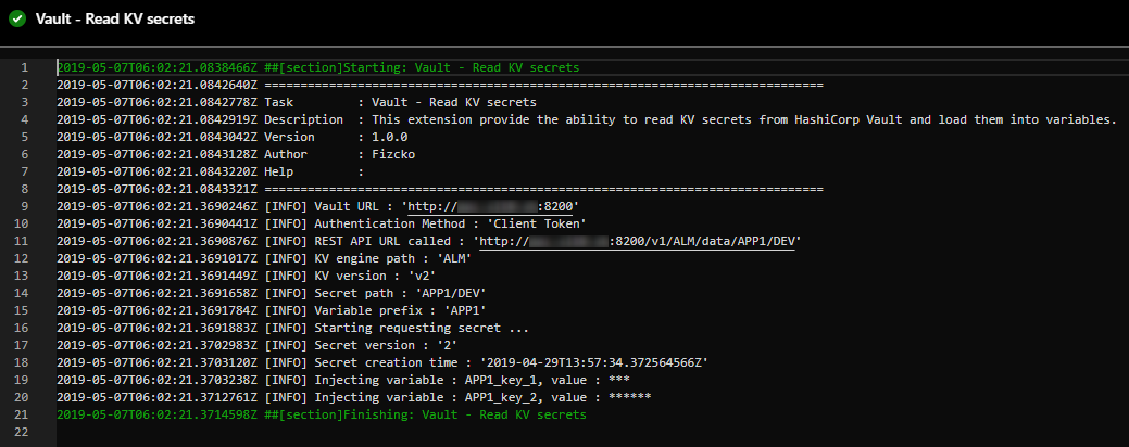 Azure DevOps output log
